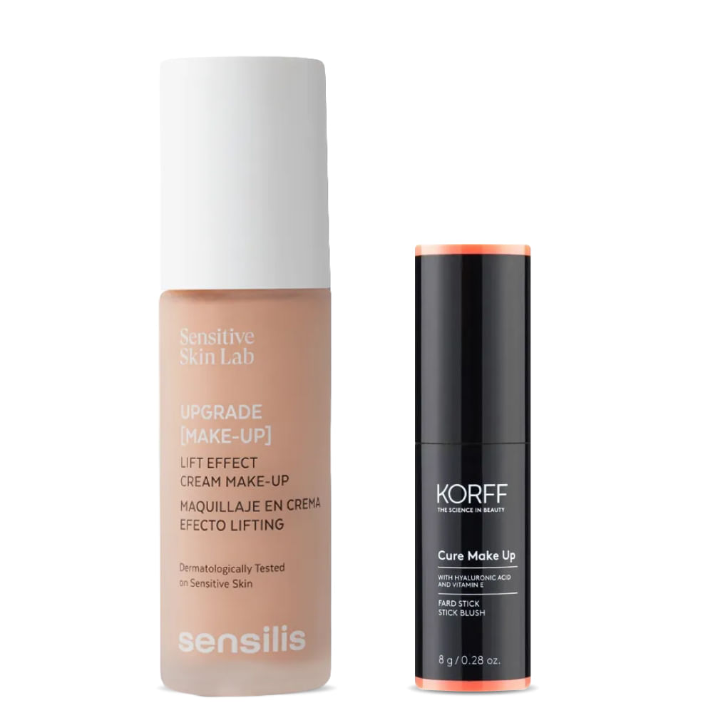Kit Glow Natural Diario: Upgrade Base Tono Miel Doré 30ml - Sensilis  + Blush en Barra T1 Terracota 8g - Korff